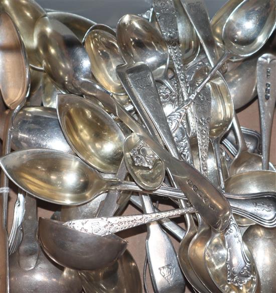 A set of six George III silver teaspoons by William Eaton, London 1813 and a group of assorted flatware including silver and sterling